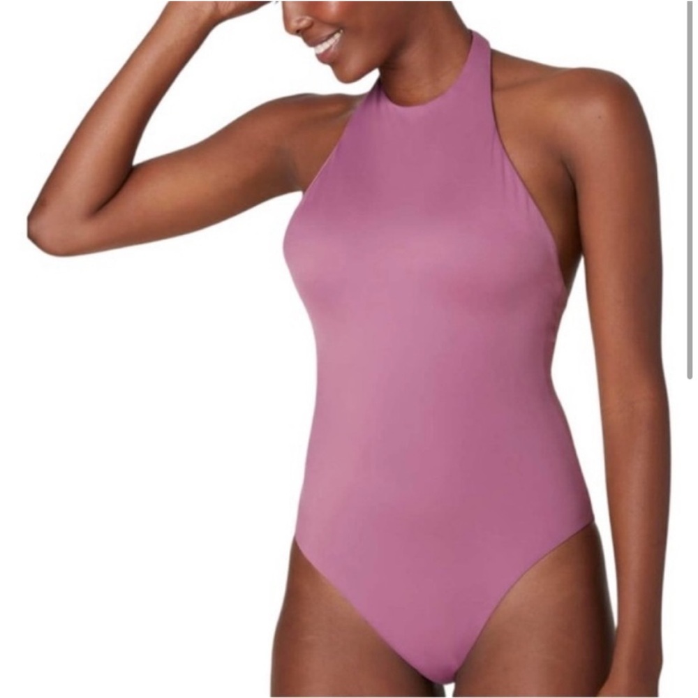 Andie The Luzon One-Piece Halter Swimsuit Cactus‎ Flower Purple Mauve Size L